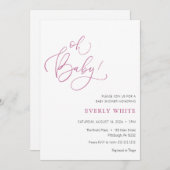 "Oh Baby" Calligrafie Roze Baby shower uitnodiging (Voorkant / Achterkant)
