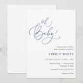 "Oh Baby" Calligraphie Baby shower bleu invitation (Devant / Derrière)