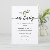 "Oh Baby" Calligraphie Greenery Douche invitation (Debout devant)