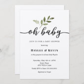 "Oh Baby" Calligraphie Greenery Douche invitation (Devant / Derrière)