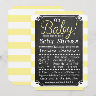 Oh Baby! Chalkboard en geel Stripe Baby shower Kaart