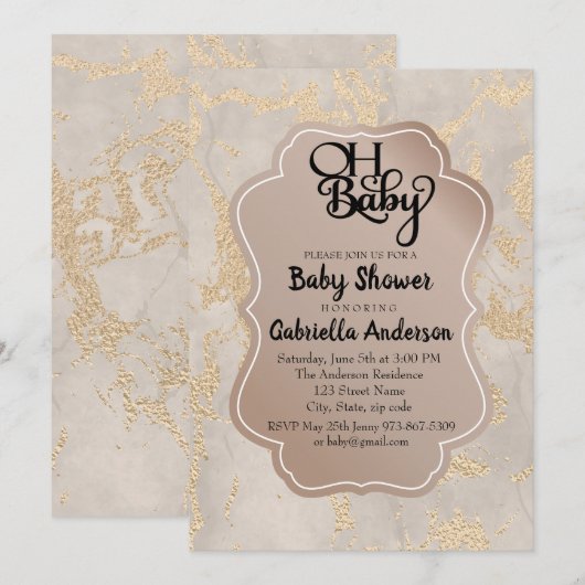 Oh Baby Champagne Foil Baby shower Invitation (Devant / Derrière)