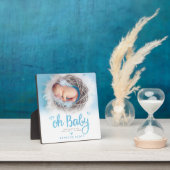 "Oh Baby" Chic Sweet Boy Birth Photo Blue Keepomwi Fotoplaat (Insitu)