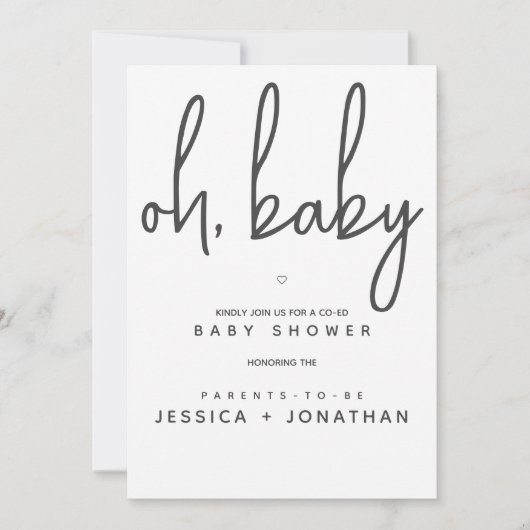 Oh baby Co-ed Minimaal Eenvoudig Baby shower Kaart (Voorkant)