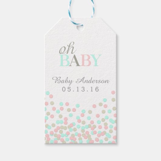 Oh Baby Confetti Baby shower Cadeau Label Roze Bla Cadeaulabel (Voorkant)