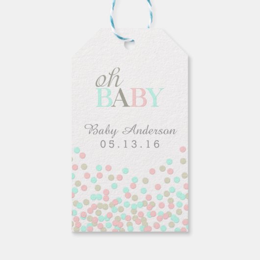 Oh Baby Confetti Baby shower Cadeau Label Roze Bla Cadeaulabel (Achterkant)