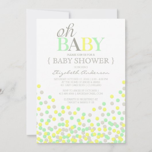 Oh Baby Confetti | Invitation Baby shower moderne (Devant)
