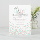 Oh Baby Confetti | Moderne Baby Shower Uitnodiging (Staand voorkant)