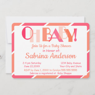 Oh Baby Coral Modern Typography Baby shower Kaart