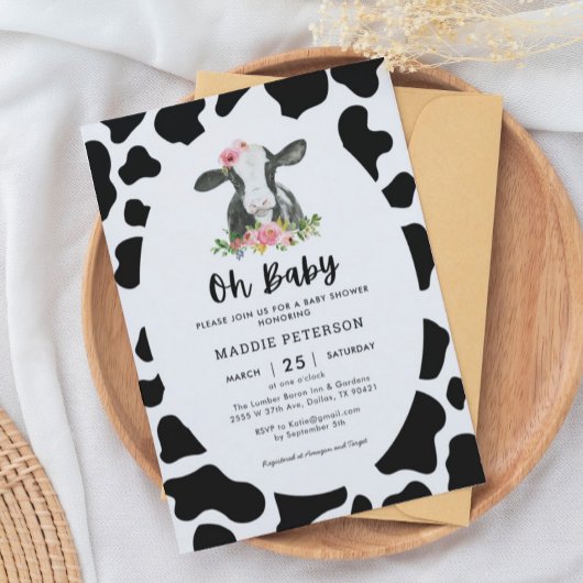 Oh Baby Cow Thème Fille Baby shower Invitation