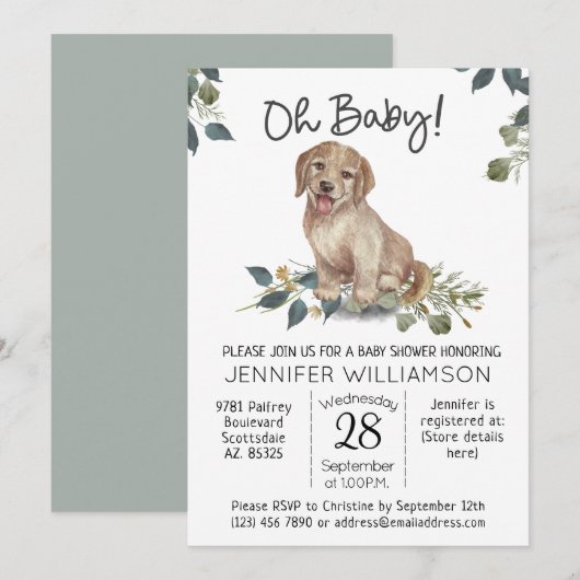 Oh Baby! Cute Dog Baby shower Kaart (Voorkant / Achterkant)