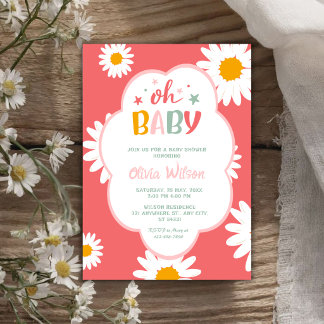 Oh Baby Cute Floral Daisy Girl Baby Shower Kaart