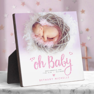 Oh Baby Cute Girl Birth Foto Pink Script Keepomwil Fotoplaat