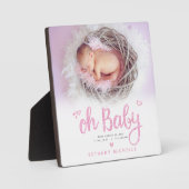 Oh Baby Cute Girl Birth Foto Pink Script Keepomwil Fotoplaat (Voorkant)