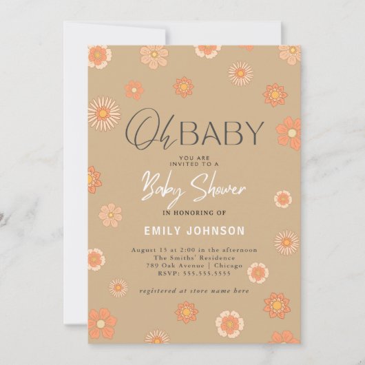 Oh Baby! Daisy Beige Baby shower Invitation Kaart (Voorkant)