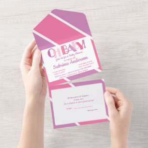 Oh Baby dansbrieven Baby shower Typografie All In One Uitnodiging