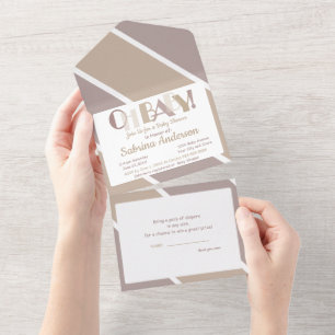 Oh Baby dansende letters Typografie Baby shower All In One Uitnodiging