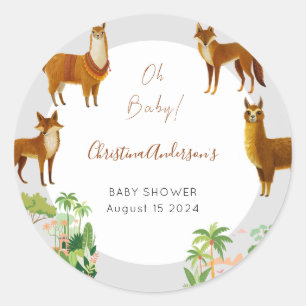 Oh Baby  Desert Lama Coyoute Baby shower Ronde Sticker