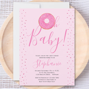 Oh Baby Donut Pink Girl's Baby shower Uitnodiging