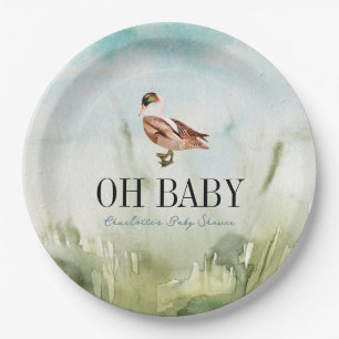 Oh Baby Duck/Mallard Waterverf Boy Baby shower Papieren Bordje