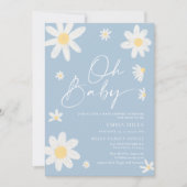 Oh Baby Dusty Blue Daisy Baby shower Invitation (Devant)