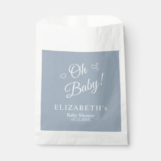 "Oh Baby" Dusty Blue Modern Minimalistisch Baby sh Bedankzakje (Voorkant)