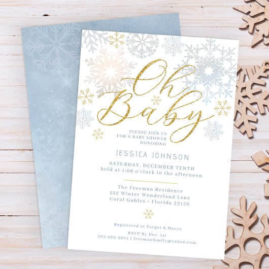 Oh Baby Dusty Blue Snowflake Invitation de douche