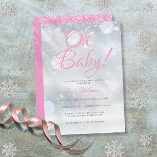 Oh Baby Eerste Sneeuwvlokken Roze Baby shower Kaart