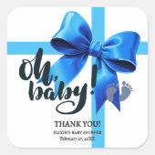 Oh Baby! Elegant Blue Bow Baby shower Vierkante Sticker (Voorkant)