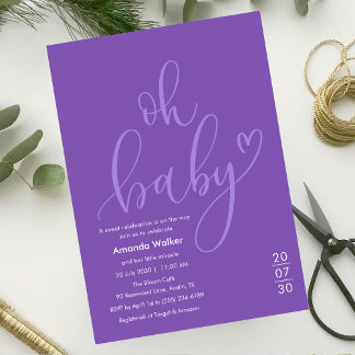 Oh Baby!  Elegant Purple Script Baby Shower Kaart