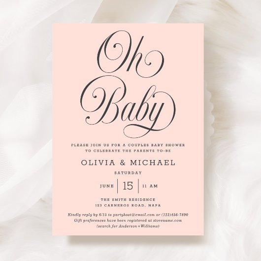 Oh Baby Elegant Script Blush Pink Girl Baby Shower Kaart