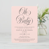 Oh Baby Elegant Script Blush Pink Girl Baby Shower Kaart (Staand voorkant)