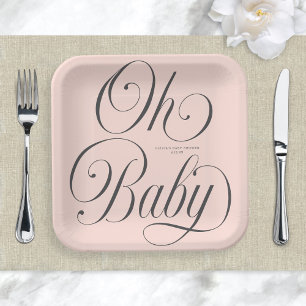 Oh Baby Elegant Script Roze Roze Meisje Baby Showe Papieren Bordje