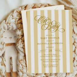 Oh Baby Elegant Script & Stripes Baby shower Kaart