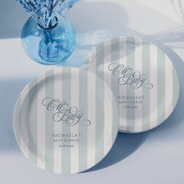Oh Baby Elegant Script & Stripes Baby shower Papieren Bordje