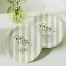 Oh Baby Elegant Script & Stripes Baby shower Papieren Bordje
