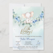 Oh Baby Elephant Blue Baby shower Kaart (Voorkant)