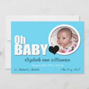 Oh Baby, Faire-part de naissance photo bleu modern