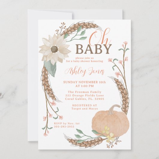 Oh Baby Fall Citrouille Douche Invitation (Devant)