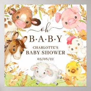Oh Baby Farm Animals Baby shower Poster