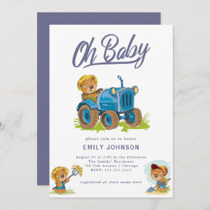 Oh Baby Farm Tractor Baby shower Invitation