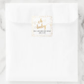 "Oh Baby" Faux Gold Foil Confetti, namen en datum Vierkante Sticker (Tas)