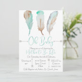 Oh Baby Feather Baby shower Invitation (Debout devant)