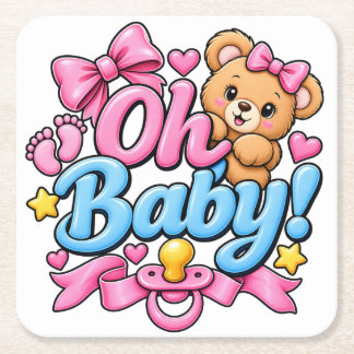 Oh Baby! Feestelijke Baby Shower Ontwerp Vierkante Kartonnen Onderzetter