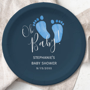 Oh Baby Feet Navy Blue Baby shower Papieren Bordje