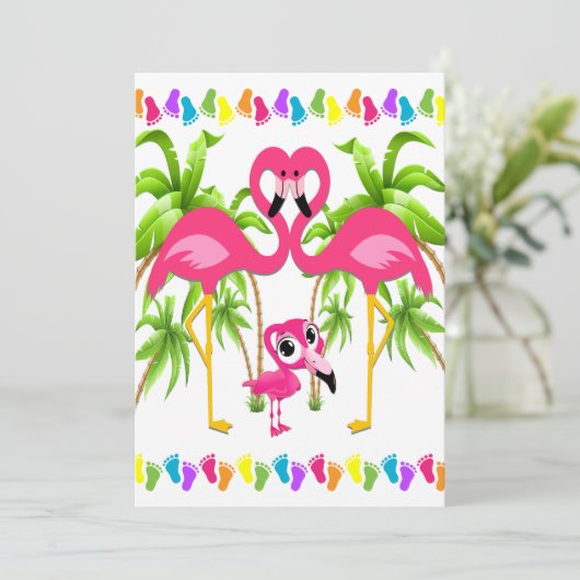 Oh Baby Flamingo Douche / Adoptie Uitnodiging (Staand voorkant)