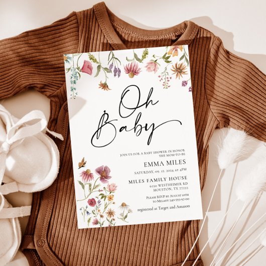Oh Baby Fleur sauvage thème Baby shower Invitation