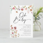 Oh Baby Fleur sauvage thème Baby shower Invitation (Debout devant)