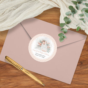 Oh Baby Floral Girl Baby shower Return Address Ronde Sticker
