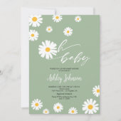 Oh Baby Floral Retro Sage Green Daisy Baby shower Kaart (Voorkant)